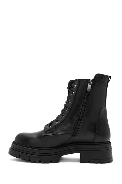 Derimod Women's Black Zippered Thick Soled Leather Boots 25Wfd180818