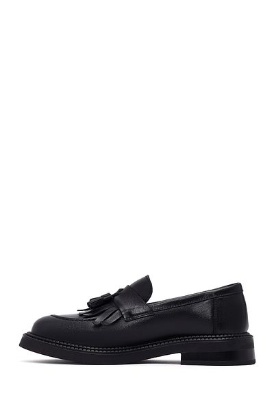 Derimod Women's Black Tasseled Leather Masculine Loafer 25Afd512318