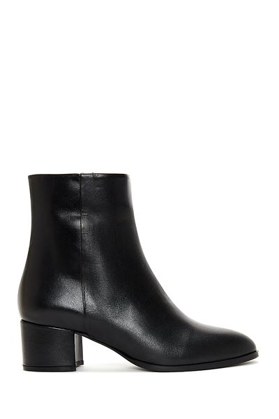 Derimod Women's Black Zippered Short Thick Heeled Leather Boots 25Wfd160718