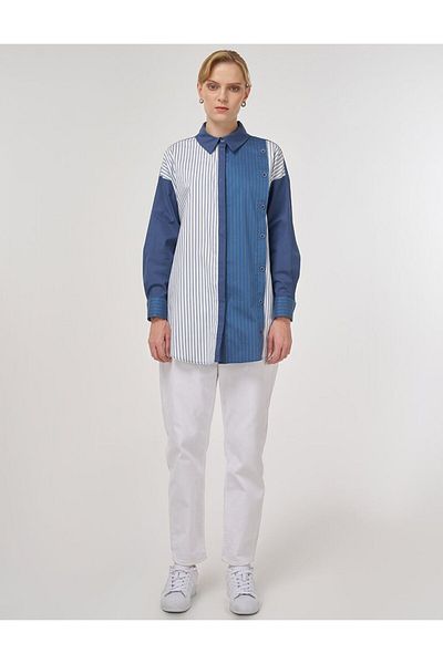 KYR Button Detailed Cotton Tunic Indigo