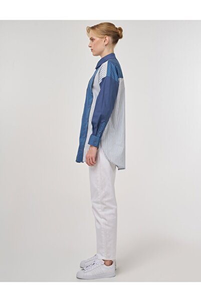 KYR Λεπτομερές βαμβακερό τουνίκ με κουμπί Indigo