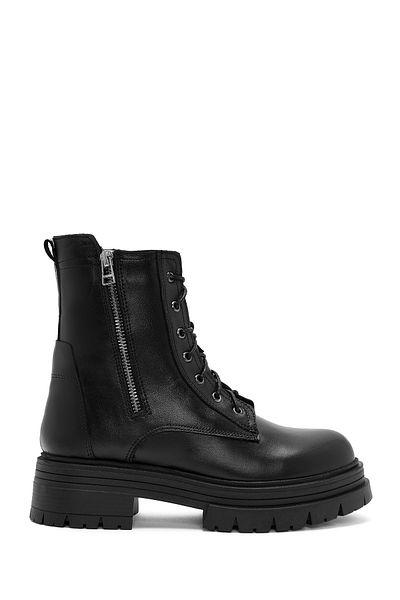 Derimod Women's Black Zippered Thick Soled Leather Boots 25Wfd180818