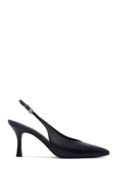 Derimod Women's Black Open Back Thin Heeled Leather Shoes 25Afd162118