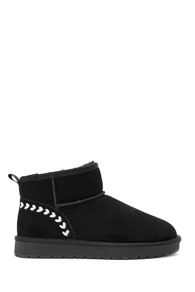 Derimod Women's Black Fur Detailed Suede Leather Teddy Boots 25Wfd478010