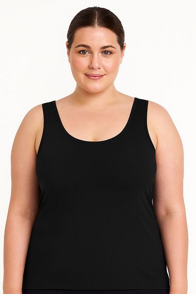 HNX Black Cotton Plus Size Thick Strap Women's Undershirt
