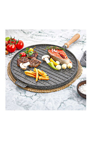 PoloChef Ebruli Granit Döküm Çift Taraflı Izgara Tava