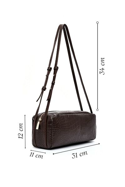 Derimod Women's Brown Crocodile Patterned Shoulder Bag 25Sbd2029E3