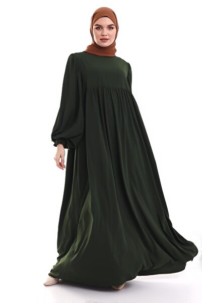 Berel Moda Roba Λεπτομερές φόρεμα με μπαλόνι με μανίκια που γεμίζει πράσινο