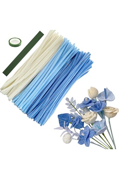 Choice 161 قطعة 150/161 قطعة منظف الأنابيب الأزرق والأبيض مجموعة زهور، مجموعة حرفية DIY، لعيد الأم، التخرج