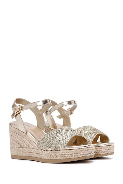 Derimod Women's Gold Ankle Strap Metallic Wedge Heeled Espadrille 25Sfe 480632
