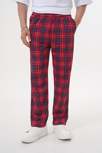 Arvin Unisex Pamuklu Cepli Beli Lastikli Kırmızı Ekose Baskılı Pijama Altı Eşofman