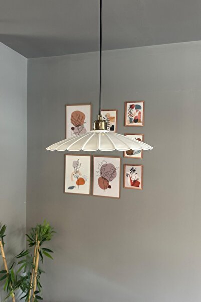 Bamyum Risso Beyaz Metal Büyük Avize Yarım Lale Başlık Tekli Rustik Cafe Mutfak Modern Sarkıt Aydınlatma