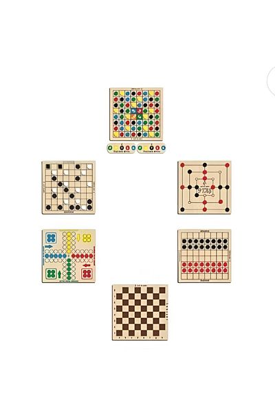Ahtek Wooden Intelligence Game Set 7 Pieces 9 Stones + Checkers + Jump Ball + Hopscotch + Reverse + Trash Man