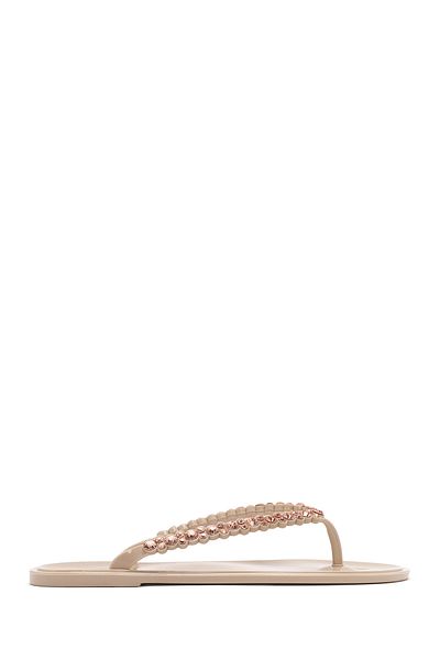 Derimod Women's Beige Flip Flops Stone Jelly Slippers 25Sfe4916Pv