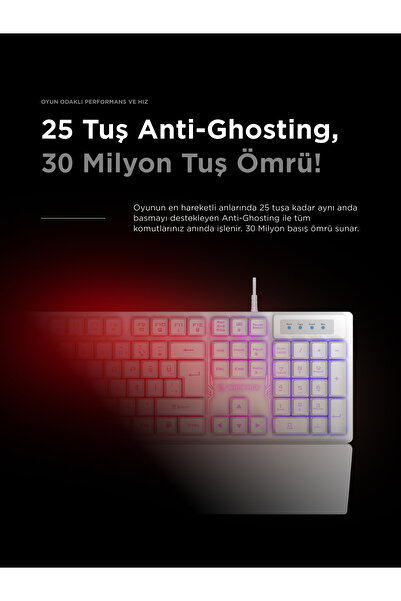 Rampage Kb-rx77 Runner Rainbow Bilek Destekli Oyuncu Klavyesi-beyaz