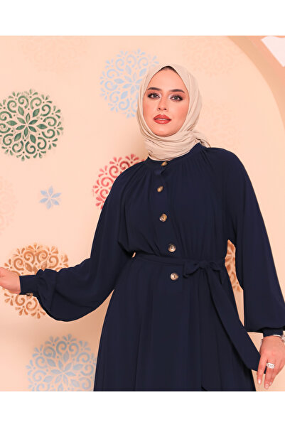 Berel Moda Μισό πατιλέτα με κουμπιά και ζώνη μέσης Oversize Casual φόρεμα Navy Blue