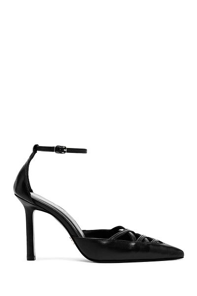 Derimod Women's Black Ankle Buckle Thin Heeled Leather Shoes 25Sfd162018