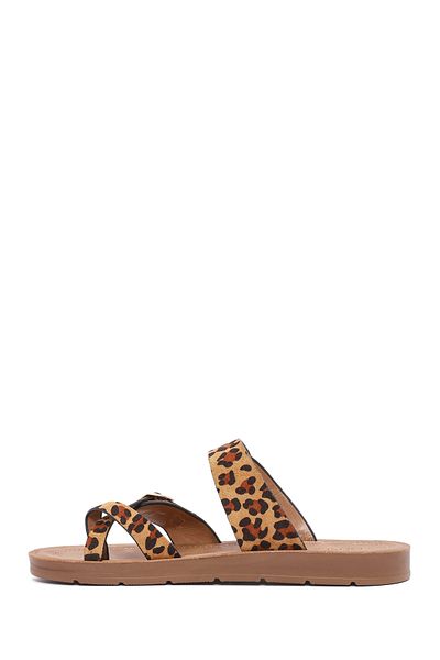 Derimod Women's Leopard Print Suede Flip Flops 25SFE460110