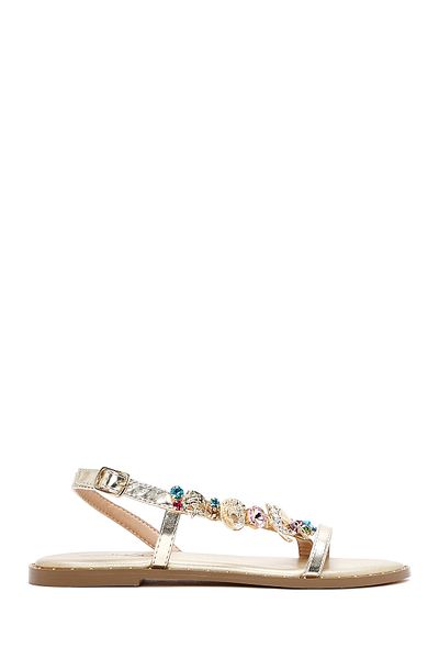 Derimod Women's Gold Ankle Buckle Stone Sandals 25Sfd 441714
