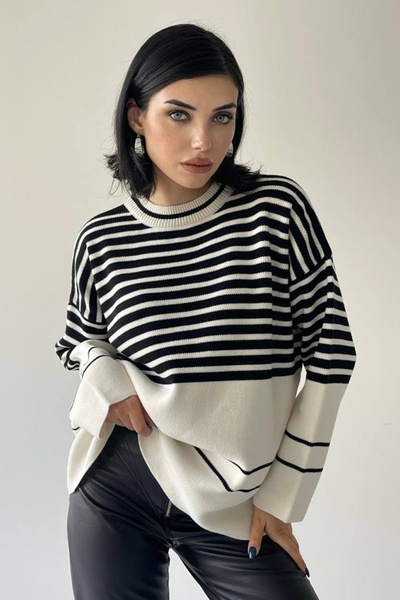 lovebox Tricotaj de damă din țesătură cu decolteu în dungi cu model supradimensionat 198