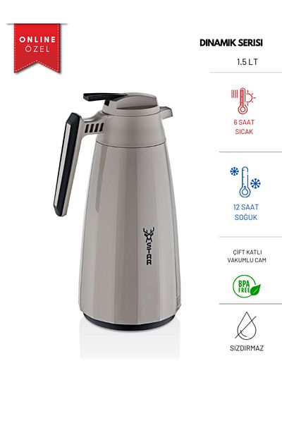Star Termos Dynamic Series 1.5 Liter Glass Thermos - Gray