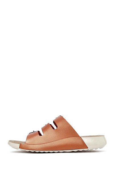Derimod Women's Orange Buckle Metallic Leather Comfort Slippers 25Sfd500132