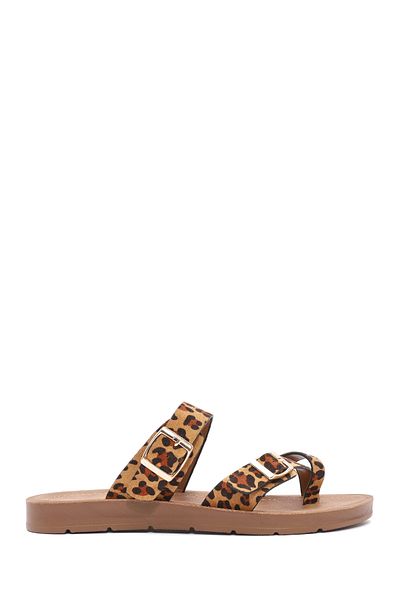 Derimod Women's Leopard Print Suede Flip Flops 25SFE460110