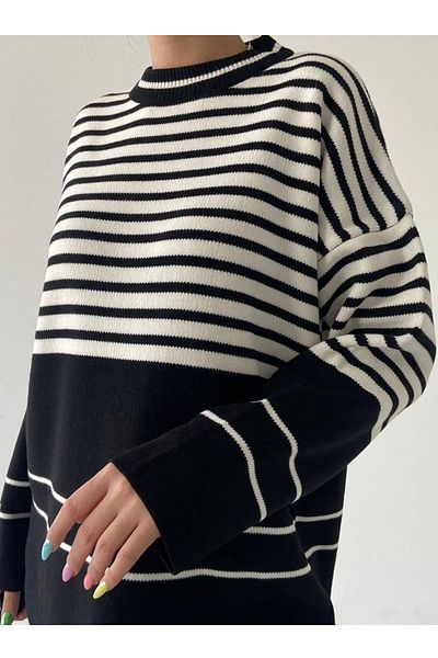 vuvutasarım Striped Pattern Knitwear Fabric Oversize Crew Neck Knitwear Sweater 198