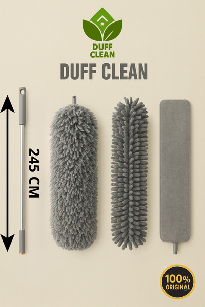DUFF CLEAN مزيل غبار مغناطيسي من الألياف الدقيقة وقابل للانحناء ومضاد للكهرباء الساكنة، مجموعة كاملة من 3 قطع مع مقبض قابل للتمديد