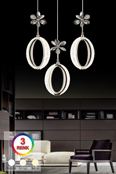 İstanbul Avize İstanbul Avize Zeus 3'lü Gümüş Kumandalı Ledli 3 Renk Modern Led Avize