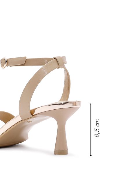 Derimod Women's Beige Ankle Strap Heeled Shoes Sandals 25Sfe485818