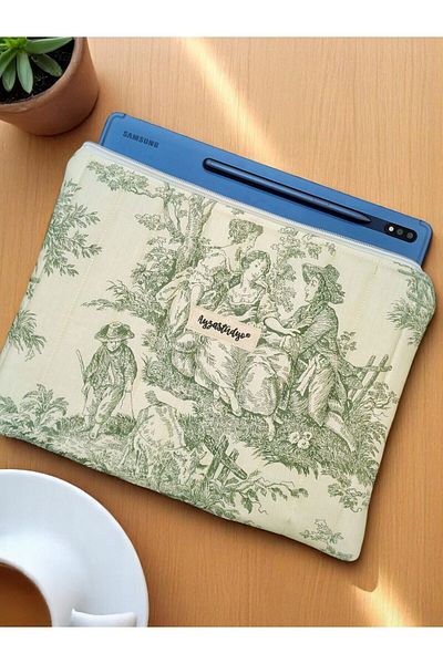 Ayza Stüdyo iPad 10.2/10.9/11/12 Inch Air/Pro Samsung Compatible Quilted Tablet Case - Old Times Green 30X24Cm