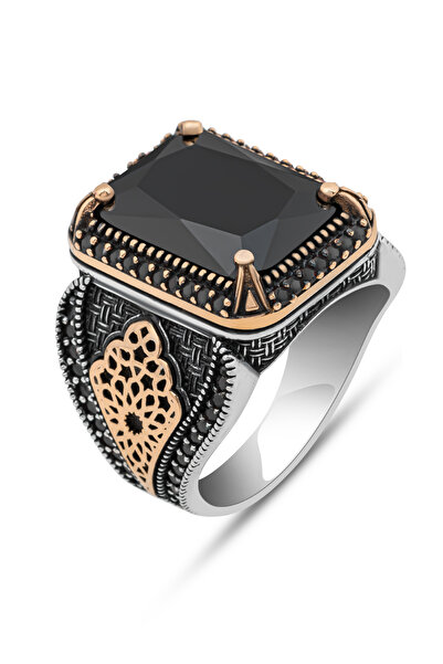 ALYANSEVİM Kare Siyah Zirkon Taşlı 925 Gümüş Yüzük Erkek