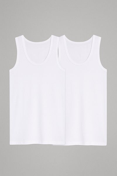 ROZELT Men's Classic Combed Cotton 2-Piece White Undershirt