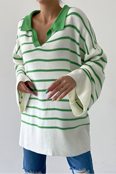 vuvutasarım Tricotaj cu model linie, țesătură, cu decolteu în V, cu mâneci liliac, pulover supradimensionat 196