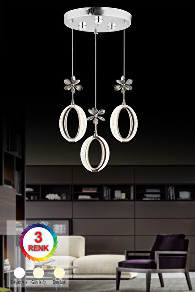 İstanbul Avize İstanbul Avize Zeus 3'lü Gümüş Kumandalı Ledli 3 Renk Modern Led Avize