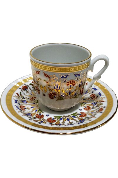 Armada Çini Ar 683 Tulip Carnation Gold Gilt 6-Piece Cup Set