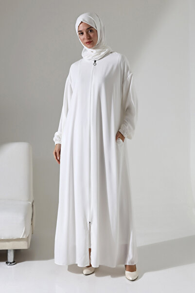 Berel Moda Λευκό Luabe Ferace με εσωτερική τσέπη και κατάλληλο για Umrah και ειδικές περιστάσεις