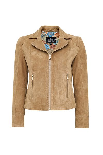 Derimod Lara Women's Camel Short Suede Leather Jacket 24Wge 588110