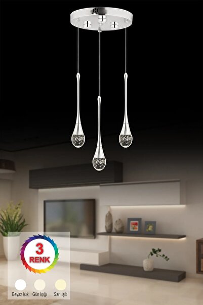 İstanbul Avize İstanbul Avize Mercure 3'lü Gümüş Ledli Kumandalı 3 Renk Modern Led Avize