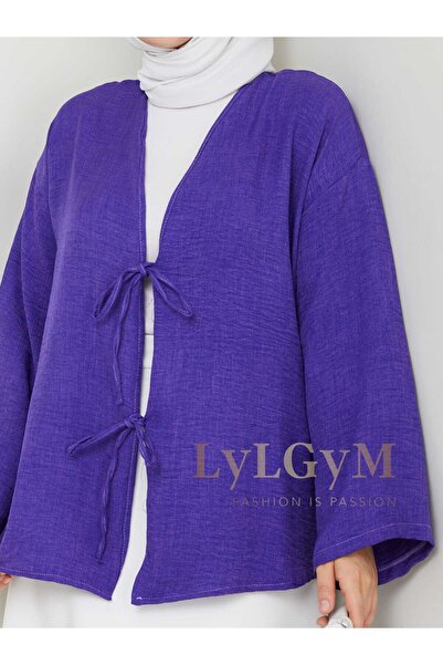 LyLGyM FASSION IS PASSION Cămașă kimono din in Sofia pentru femei, mov, mărim...