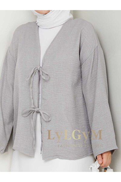 LyLGyM FASSION IS PASSION Cămașă kimono Sofia din in pentru femei, gri, mărim...