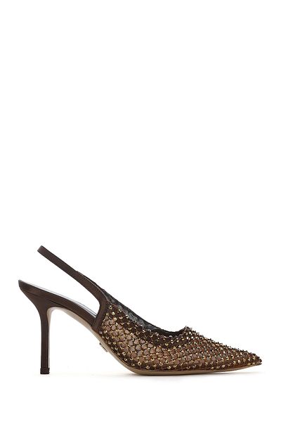 Derimod Women's Bronze Stone Open Back Thin Heeled Leather Shoes 25Sfd1210Ts