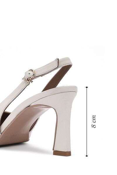 Derimod Women's Cream Ankle Buckle Open Back Heeled Leather Shoes 25Sfd 132118