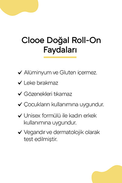 clooe Doğal Roll On Unisex Ter Kokusu Önleyici (50ML) - Lekesiz, Fresh, Gözenek Kapatmaz