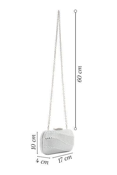 Derimod Women's Silver Long Chain Strap Stone Mini Box Evening Dress Bag 25Sbd2961Ts