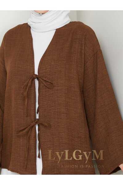 LyLGyM FASSION IS PASSION Cămașă kimono din in Sofia pentru femei, maro, mări...
