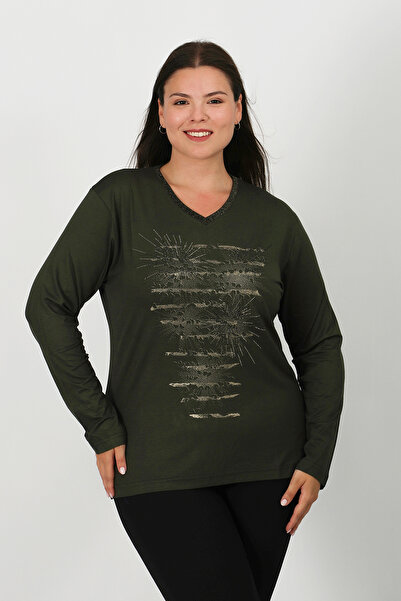 Lanze Taşlı ve Baskılı Penye Bluz