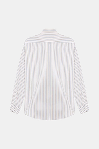 W Collection BEYAZ UZUN KOLLU ÇİZGİLİ GÖMLEK