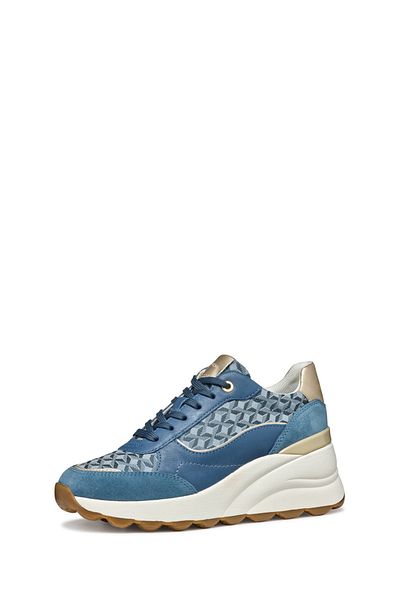 Geox Women's Blue D Spherica Ec13 a - Nap + Emb.Te Lace-Up Wedge Heeled Sneaker D45Waa085Dsc4005